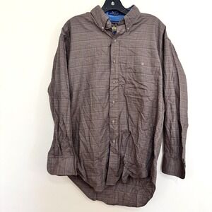 Vintage Chaps Ralph Lauren Brown Blue Stripe Long Sleeve Button Down USA Men's M